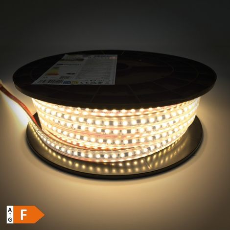 Rouleau de ruban LED de 25 m, 15 W/m, 3000 K, IP65, 230 V, dimmable