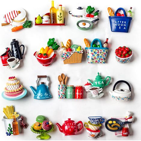 Autocollants de réfrigérateur en résine, Design tridimensionnel, créatif, dessin animé, après-midi thé nourriture, Message magnétique, décoration de la maison 12 mélangés au hasard