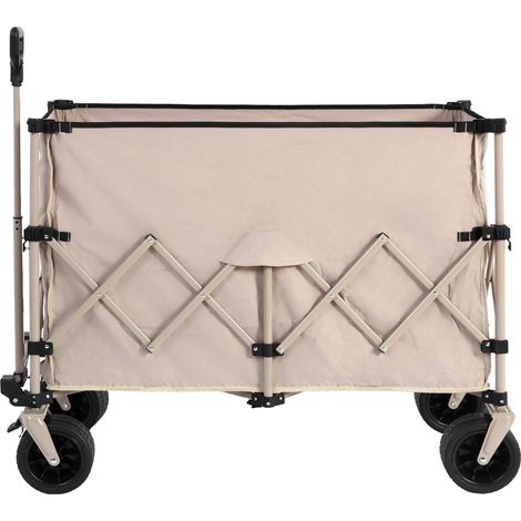 Beach Wagon,Collapsible Wagon 220lbs with Big Wheels Foldable Wagon Carts, Heavy Duty 300L Folding Utility Garden Cart with Big All-Terrain Beach Wheels & Drink Holders. Beige
