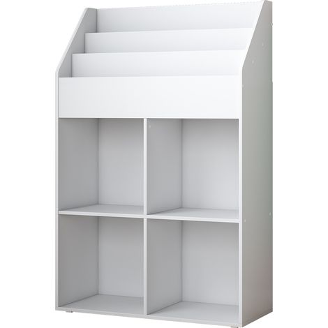 Estantería infantil Conny, Blanco, 72 x 111 cm con 4 estantes para cajas plegables, Vicco