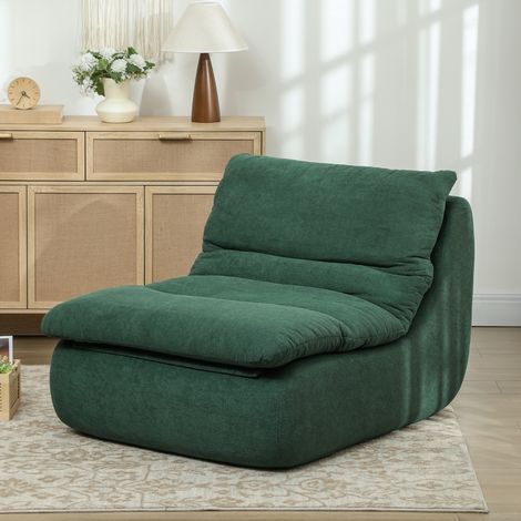 Fauteuil de sol rembourré moderne HOMCOM, chaise longue, fauteuil inclinable en tissu effet velours et mousse, 82 x 103 x 75 cm, vert (1/5)