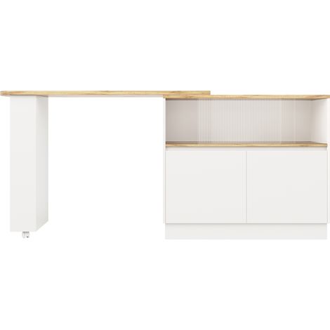 Meuble de bar et table à manger pivotante 360° en MDF, 90 x 45 x 100 cm, rangement multifonctionnel blanc et bois (1/5)
