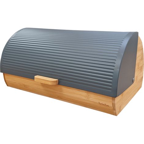 Briebe BB1162 Boîte à Pain en Bois de Bambou Couvercle Coulissant, Bread Box Conserver Painen  Gris