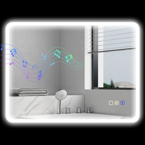80 x 60cm LED Bathroom Mirror, Bluetooth - Silver Tone (1/5)
