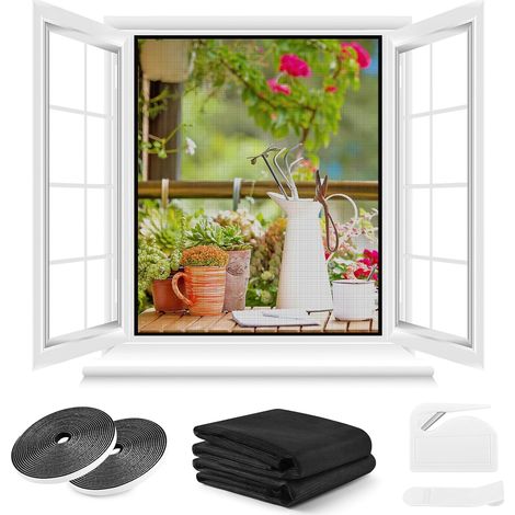 Moustiquaire Fenêtre 2 Ensembles - 250 x 150 CM - NOIRE, Aucun perçage n'est nécessaire, AVEC Découpeur, Adhésif, Découpable à la Dimension Souhaitée