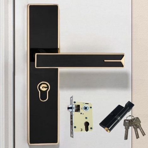 Poignée de porte de chambre noire mat, aluminium allié serrure intérieure mécanique, poignée de verrouillage pour porte de chambre, finition noir mat, 1 pièce (1/2)