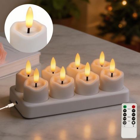 Irovami Bougies LED rechargeables – lot 8, télécommande, scintillant, USB, Halloween (1/5)
