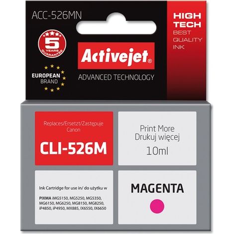 Atrament ActiveJet pre Canon CLI-526M Magenta 10ml s chipom (1/2)