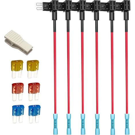 6pcs Robinets à Fusibles 12V 24V Add-a-Circuit Micro 2 Avec Bornes Thermorétractables, Porte-Fusible à Lame Arrière, 6pcs Micro 2 (5A/10A/15A) et Extracteur (1/5)