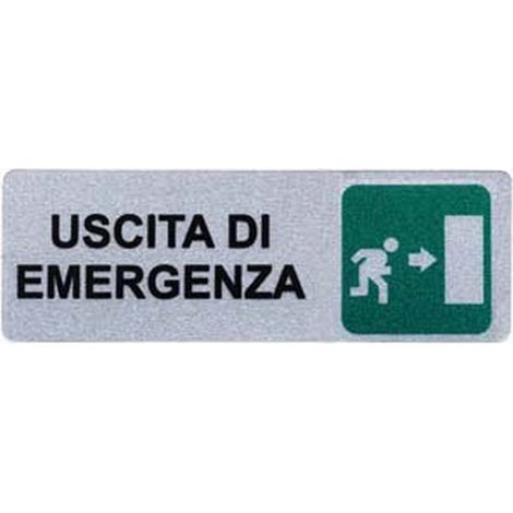 10PZ TARGHETTA ADESIVA "USCITA DI EMERGENZA" (FRECCIA A DESTRA) - cm.15x5h.