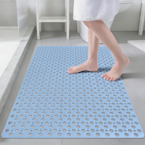 Tapis de douche antidérapant - 80 x 120 cm - En TPE souple - Avec ventouses - Pour douche ou baignoire - Grand tapis rectangulaire (bleu, 80 x 120 cm) (1/5)