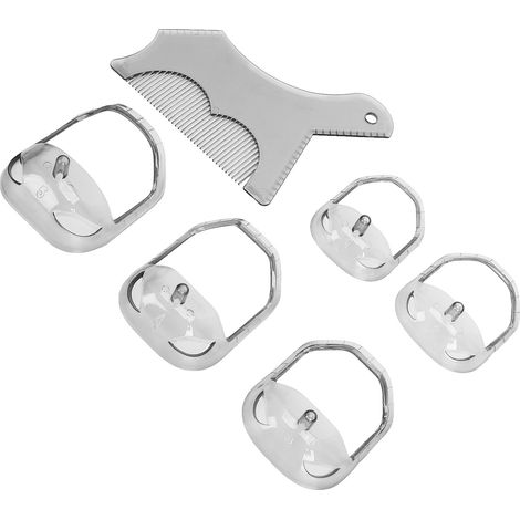 Outil de mise en forme de la barbe avec peigne, gabarit de mise en forme de la barbe en 5 tailles, outil de soin de la moustache transparent (1/5)