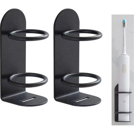 Porte-Brosse à Dents électrique 2PCS, Porte-Brosse à Dents Mural, Porte-Brosse à Dents de Salle de Bain écologique et Puissant sans perçage (Noir) (1/3)