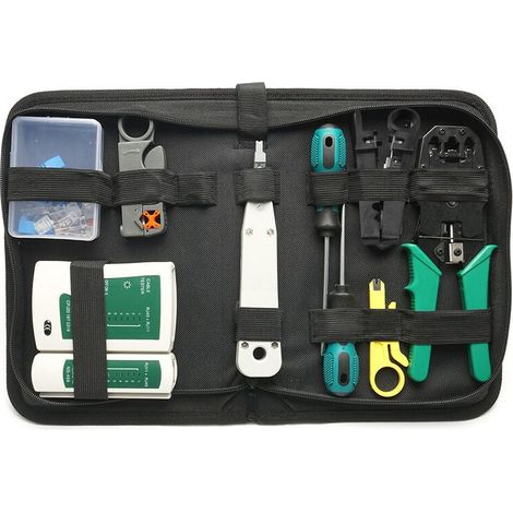 Bolsa de herramientas portátil para hardware de red Ethernet, 14 piezas, alicates de crimpado para cables de red LAN, kit de herramientas de reparación de red, comprobador de cables de red de doble us (1/5)