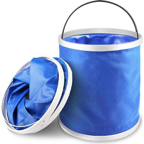 Seau à eau pliable de 11 litres avec sac de rangement, idéal pour le camping, la randonnée, la pêche et les voyages. Pochettes en tissu. Seau pliable de 11 litres. (1/5)