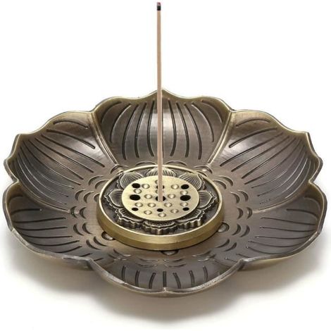 Brûleur d\'encens - Vintage - Fleur de Lotus - 95 mm - Alliage - Décoration Bouddhiste (1/4)