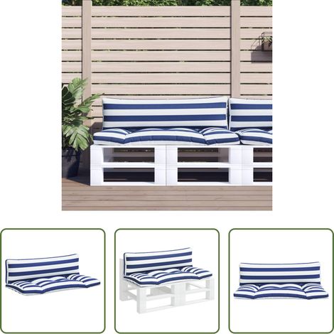 vidaXL Outdoor-Kissen -  Palettenkissen 2 Stk. Blau & Weiß Gestreift Oxford-Gewebe