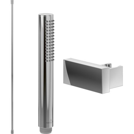 Villeroy & Boch Verve Showers Handbrause-Set (3 in 1 Bundle), bestehend aus Duschkopf Stab inkl. Handbrausehalter (eckig) und Handbrauseschlauch 1,60m, Chrom