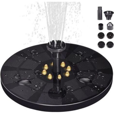 Fontaine à eau solaire améliorée avec lumière LED 3 W - Fontaine à énergie solaire avec 8 styles d'eau - Fontaine flottante à énergie solaire pour bain d'oiseaux, jardin, étang, piscine, extérieur