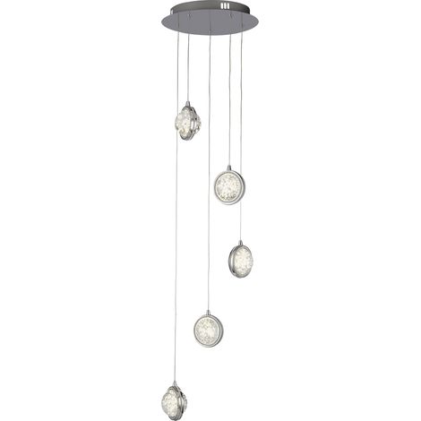 Searchlight Quartz Suspension à 5 lumières  Drop, verre à bulles, bord détaillé 4000K (1/3)