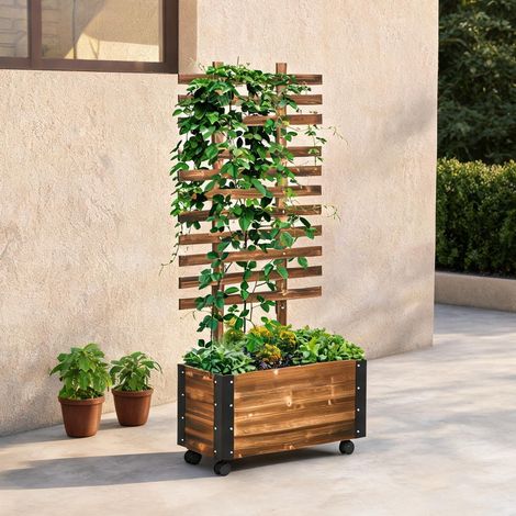 Jardin surélevé avec treillis et roues bois massif en bois (1/5)