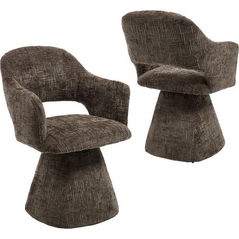 Wahson Lot de 2 Chaise en Chenille, Chaise de Salle à Manger Moderne, Fauteuil de Salon Pivotante Rétro et Élégant Chaise de Cuisine avec Dossier, Brun