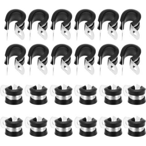 24 pièces Colliers de Serrage en Acier Inoxydable 10mm Colliers de Fixation de Tubes P-clips avec Revêtement en Caoutchouc pour l'Électricité Automobile Tube Tuyau Fil Corde Câble