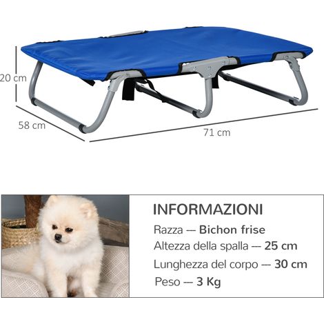 Lit pliable pour petits chiens, adapté à une utilisation intérieure et extérieure, surélevé, en acier et tissu Oxford, 71 x 58 x 20 cm, bleu (1/5)