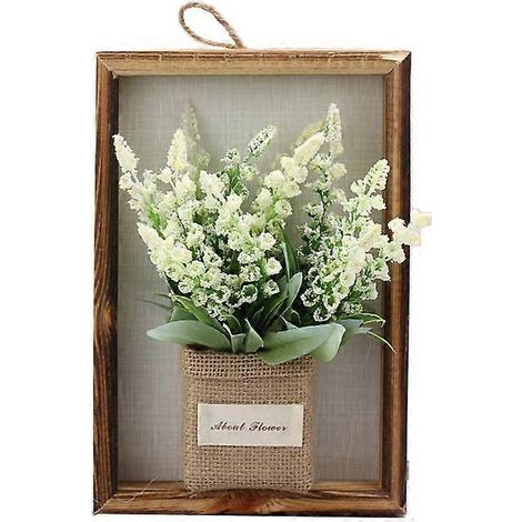 Décoration murale créative en bois : cadre photo 3D avec fleurs artificielles et plantes. À suspendre au mur.