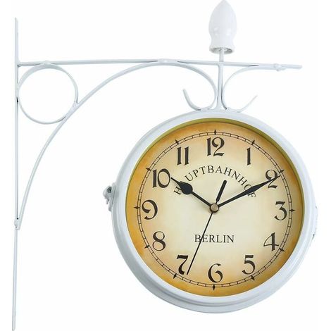 Horloge de Gare Rétro, Horloge Murale Double Cadran pour L’intérieur et L’extérieur (1/5)