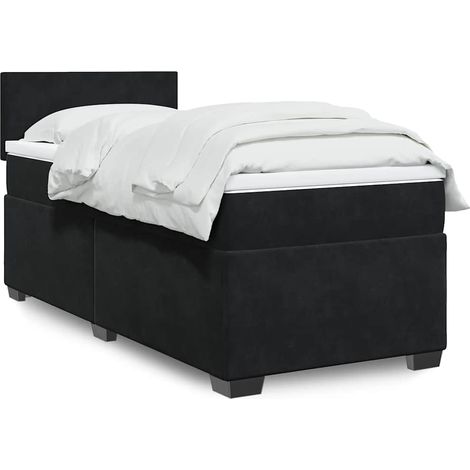 Cama box spring individual con colchón tela negro (1/5)