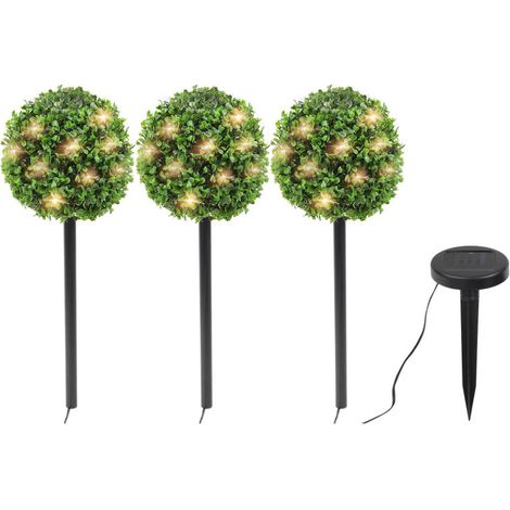 Decorazione solare da giardino - Sfere di bosso su pali, 3 pezzi.