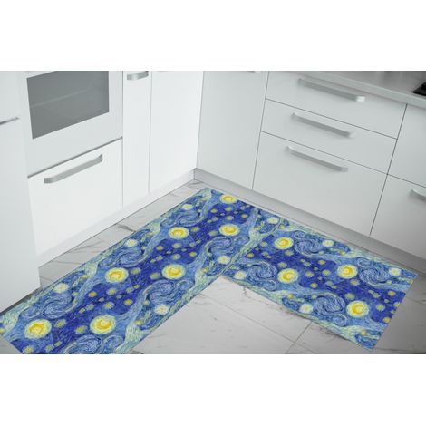 Set di 2 tappeti da cucina antiscivolo e lavabili in lavatrice passatoia multiuso Quadro 994 - 50x90+50x180