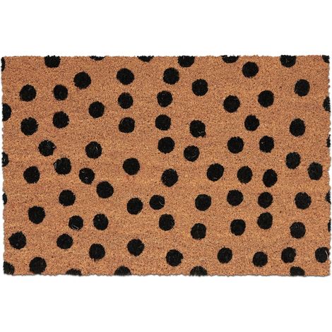 Paillasson en Coco, Design à Pois, LxP : 60x40 cm, Tapis intérieur & extérieur, antidérapant, Nature - Noir (1/5)