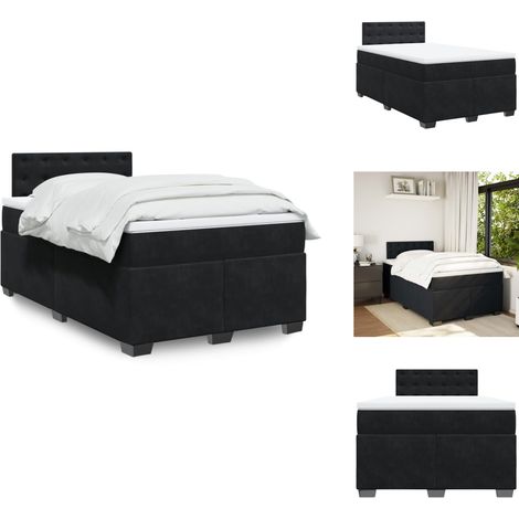 Sommier à lattes de lit avec matelas Noir 120x200 cm Velours - Lit Double - Literie - Matelas - Chambre À Coucher - Meuble De Chambre (1/5)