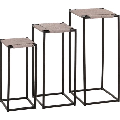 Set de 3 tables à fleurs HHG-266, table d'appoint table support à fleurs, empilable, métal corde à papier, gris