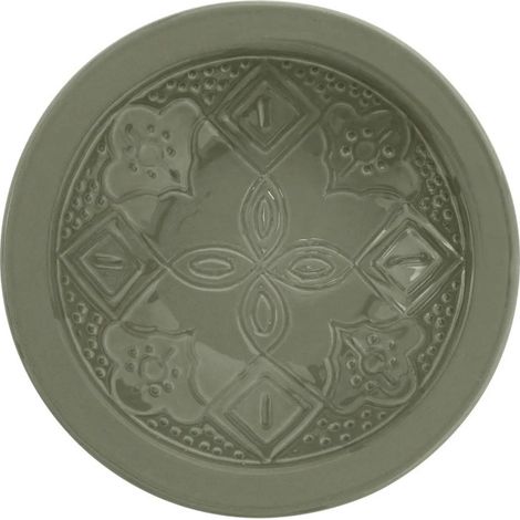 Lot de 6 assiettes creuses 23cm en faïence – Motif mandala – Couleur vert olive – Pour service à table – Secret De Gourmet (1/2)