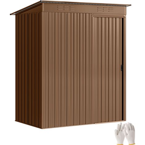 Casetta da Giardino in Metallo con Prese d'Aria e Porta Scorrevole, 159x106x181 cm, Marrone