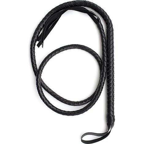 Fouet de 1,9 m en cuir et daim tressés, pour l'équitation (noir) - e