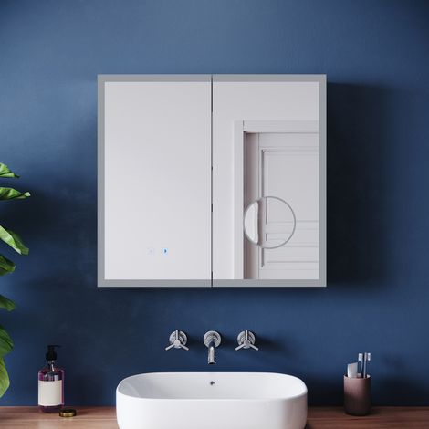 ELEGANT Bathroom Wall Cabinets Illuminated with LED Mirror Shaver Socket Magnifying Mirror Anti-Fog Function and 3 Lighting Modes, Double Door 650x600mm (1/5)