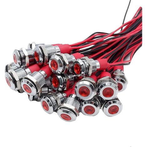 20 Stück 6 mm LED-Warnleuchte aus Metall, rot