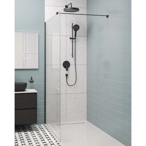 kielle Meara - Paroi de douche Walk-In 90x200 cm, noir mat/verre clair 20726WI0904 (1/5)