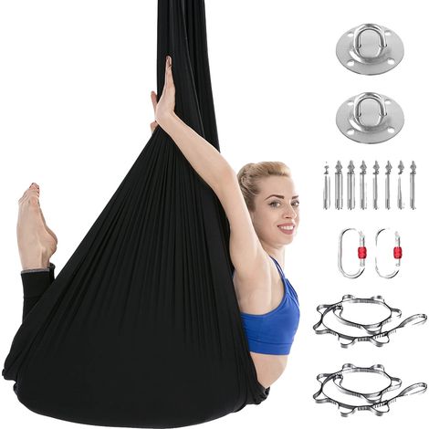 Hamaca de yoga aéreo, ejercicios de inversión, montaje portátil, color negro. (1/2)