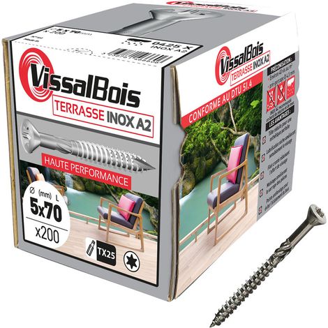 200 vis terrasse 5 X 70mm tête réduite inox A2 - Vissal (1/2)