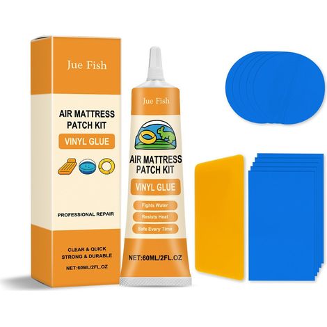 Inflatable Mattress Repair Kit for Home and Camping - Sealing, Water-Resistant, Portable Repair Agent - 60ml x 1 + Scraper x 1 + Round Patches x 5 + Rectangular Patches x 5 -- BIEMMEDUE (1/5)