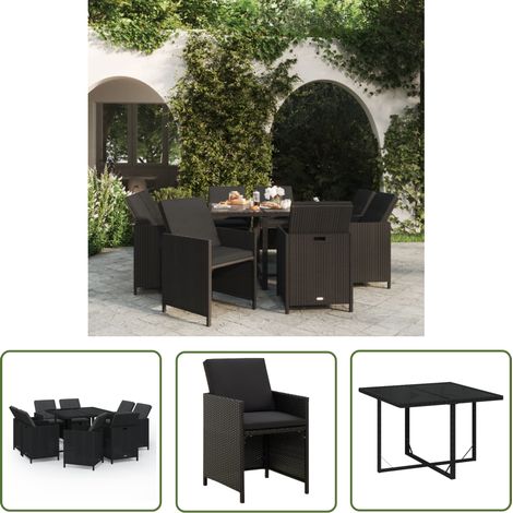 Lot de 9 Ensemble à dîner de jardin et coussins,Meubles Mobilier à dîner Résine tressée Noir -15996 (1/5)
