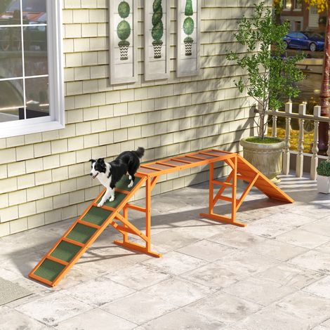 Rampe d'agilité pour chien, parcours d'obstacles, antidérapante, résistante aux intempéries, en bois, 335 x 55 x 60 cm, orange (1/4)