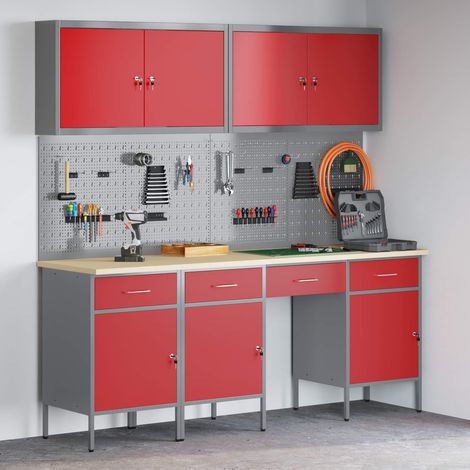 Werkbank mit Schubladen 10 pcs Rot Ingenieure Holz und Stahl (1/5)