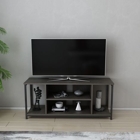 Meuble TV Rinaldo de 120 cm avec niches - cadre en métal (Noir et Wenge)