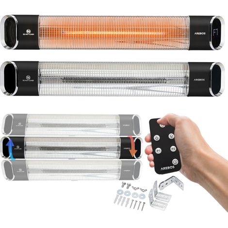 AREBOS infrared radiant heater 2000 W  with remote control  2 heat settings  60° inclination incl. mounting material  radiant heater patio heater patio heater ceiling heater  black (1/5)